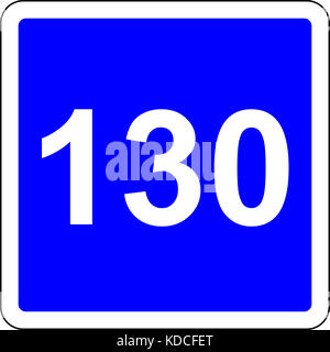 Schild mit vorgeschlagenen Geschwindigkeit von 130 km/h Stockfoto