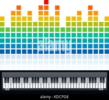 Quadratische Punkte geformte Equalizer und Klavier Keyboard Design. Vector Illustration Vorlage. Stock Vektor