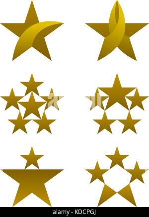 Star Symbole Design, Gold farbigen Symbole auf weißem Hintergrund eingestellt. Vector Illustration. Stock Vektor
