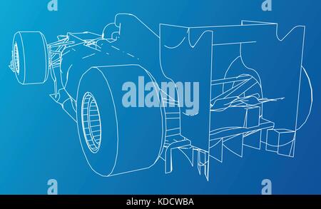 Rennwagen. wire-frame.eps 10 Format. Vektor erstellt von 3d. Stock Vektor