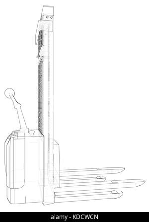 Kleinen Lager Gabelstapler. Abstrakte Zeichnung. tracing Abbildung: 3d Stock Vektor