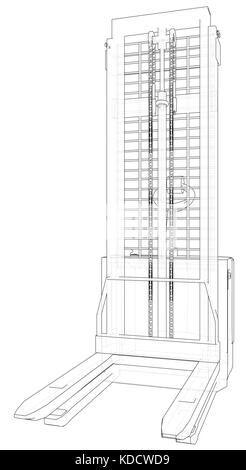 Elektrisch angetriebene Gabelstapler. Konzept Logistik Transport. wire-frame.eps 10 Format. Vektor Rendering von 3d Stock Vektor