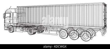 Lkw-anhänger. Abstrakte Zeichnung. tracing Abbildung der 3d. Stock Vektor