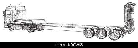 Niedrige Bett LKW Anhänger. Abstrakte Zeichnung. tracing Abbildung: 3d Stock Vektor