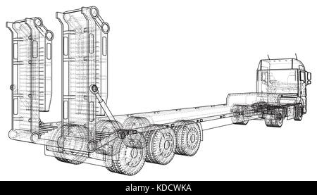 Niedrige Bett LKW Anhänger. Abstrakte Zeichnung. wire-frame.eps 10 Format. Vektor erstellt von 3d Stock Vektor