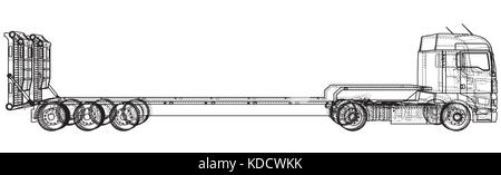 Niedrige Bett LKW Anhänger. Abstrakte Zeichnung. tracing Abbildung: 3d Stock Vektor