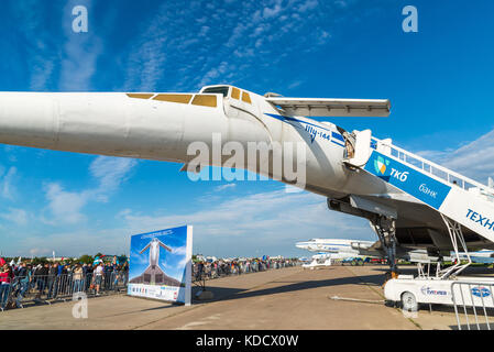 Schukowski, Russland - Juli 24. 2017. Tupolew Tu-144 Flugzeug wurde die weltweit erste kommerzielle Supersonic Transport Flugzeuge auf dem internationalen aviat Stockfoto