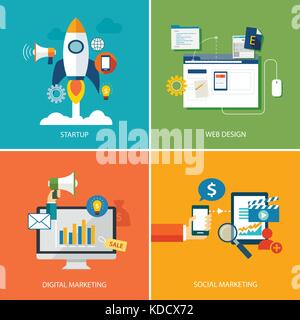 Festlegen des digitalen Marketings, Startup, Web Design und Social Marketing Stock Vektor