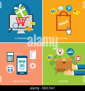 Satz von e-Commerce und Shopping Konzept flache Bauweise Stock Vektor