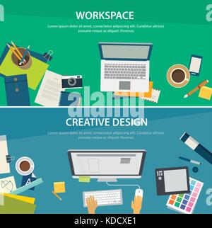 Arbeitsbereich und kreatives Design banner Vorlage Stock Vektor