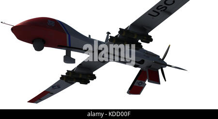 MQ-1C Gray Eagle Militärdrohne. Ansicht nach unten. 3D-Rendering. Isolierter Hintergrund. Stockfoto