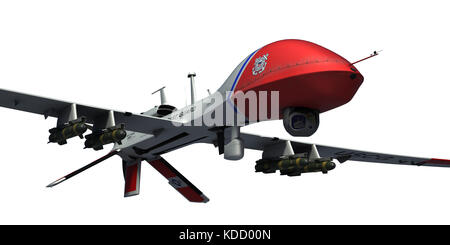 Mq-1c grau Adler militärischen Drone. US Coast Guard Künstler Konzept livery. zur Seite. 3D-Render. isolierte Hintergrund. Stockfoto