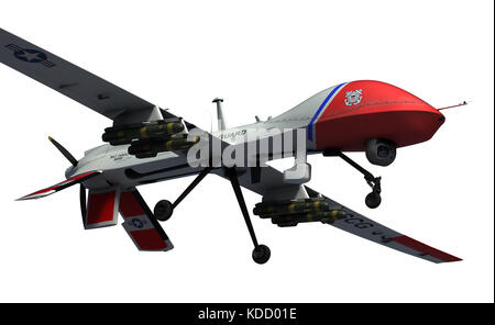 MQ-1C Gray Eagle Militärdrohne. Künstlerkonzept der US-Küstenwache. 3D-Rendering. Isolierter Hintergrund. Stockfoto