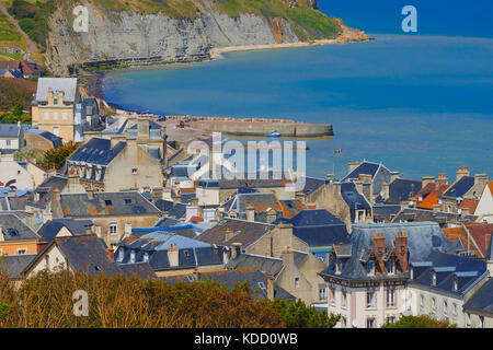Arromanches-les-Bains. d-Day Landing Beach, D-Day Landing Site, Zweiter Weltkrieg, bleibt der Maulbeere künstlichen Hafen von D-Day Invasion, Basse-Nr. Stockfoto