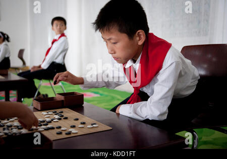 Des jeunes nord coréens s’initient aux échecs au palais des enfants de Pjöngyang le 13 octobre 2012. Nordkoreanische junge Leute lernen Schach bei Stockfoto