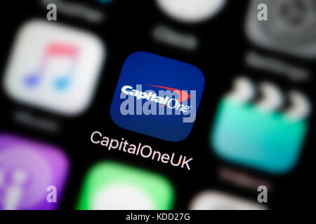 Eine Nahaufnahme des Logos das Kapital vertreten, einer britischen App Symbol, wie auf dem Bildschirm eines Smartphones (nur redaktionelle Nutzung)