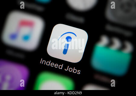 Eine Nahaufnahme der Logo repräsentiert in der Tat Arbeitsplätze app Symbol, wie auf dem Bildschirm eines Smartphones (nur redaktionelle Nutzung) Stockfoto