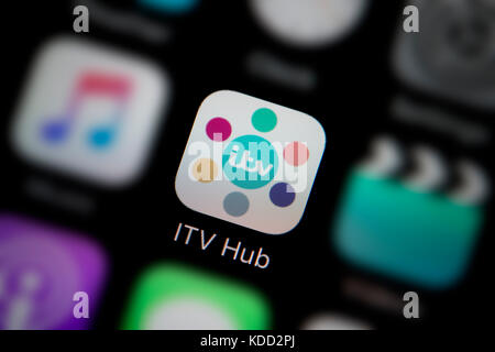 Eine Nahaufnahme des Logo für ITV-Hub App Symbol, wie auf dem Bildschirm eines Smartphones (nur redaktionelle Nutzung) Stockfoto