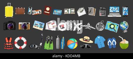 Satz von einem echten Sommer tropische Reisen Objekt Stock Vektor