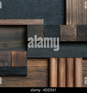 Auszug aus dunklem Holz block collage Hintergrund. Stockfoto
