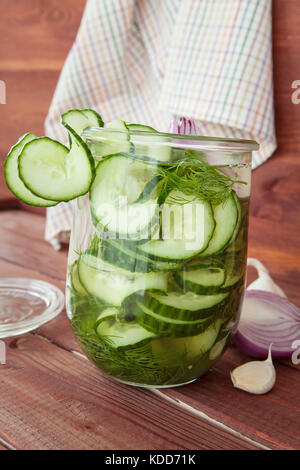 Beizen frischen Gurken mit Dill und Knoblauch Stockfoto