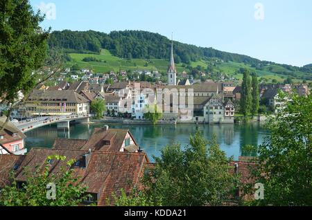 Blick auf die historische Altstadt von Stein am Rhein, Schweiz Stockfoto