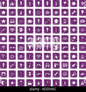 100 Licht Icons Set grunge Lila Stock Vektor