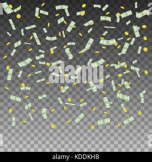 Vektor Papiergeld Gold Münzen fallen Stock Vektor