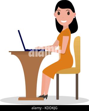 Vektor cartoon Frau an seinem Laptop arbeiten Stock Vektor