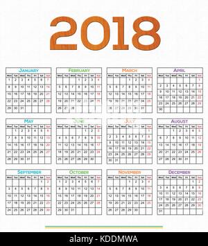 12 Monate Kalender design 2018 Druckbare und bearbeitet werden. Stock Vektor