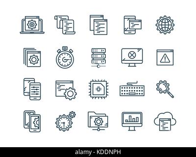 Seo und Entwicklung von Apps. Search Engineoptimierung. Internet, e-commerce. dünne Linie Web Icon Set. Überblick icons Collection. Vector Illustration. Stock Vektor