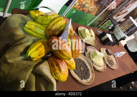 Olympia in London veranstaltet die Chocolate Show London bis zum 15. Oktober 2017 - Coco Pods Stockfoto