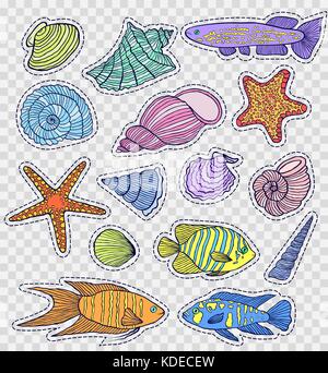 Bunte Muscheln und Fische Stock Vektor