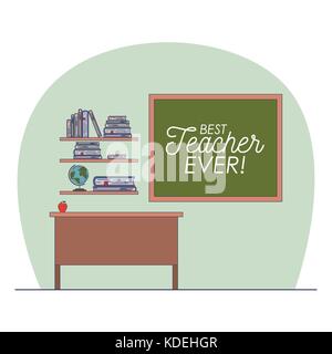 Klassenzimmer mit hölzernen Regal mit Büchern und Schiefertafel mit Text der besten Lehrer überhaupt Stock Vektor