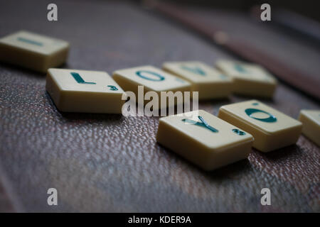 Ich liebe Dich romantische Worte Scrabble Fliesen Schriftzug Stockfoto