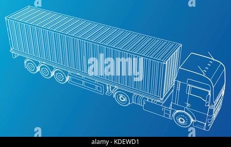 Lkw-anhänger. Abstrakte Zeichnung. tracing Abbildung der 3d. Stock Vektor