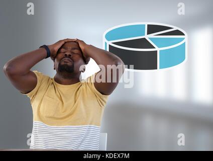 Digital composite der Geschäftsmann am Schreibtisch mit Diagramm im Kreisdiagramm Stockfoto