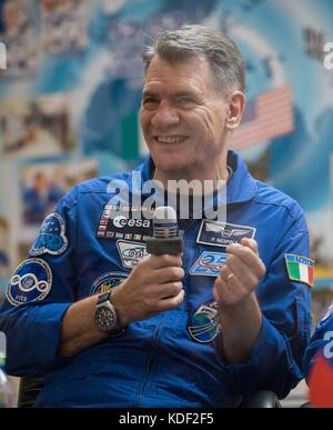 Der italienische Astronaut Paolo Nespoli von der Europäischen Weltraumorganisation nimmt an einer Pressekonferenz im Cosmonaut Hotel am 27. Juli 2017 in Baikonur, Kasachstan, Teil 52. (Foto von Joel Kowsky über Planetpix) Stockfoto