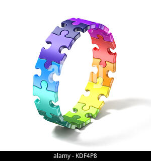 Bunte Puzzle Ring 3D-Render Abbildung auf weißem Hintergrund Stockfoto