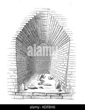 Diese Illustration stammt aus dem ersten Band des „Illustrerad Världshistoria“, einem schwedischen Geschichtsbuch, das globale Ereignisse mit künstlerischen Darstellungen aus dem 19. Jahrhundert darstellt. Stockfoto