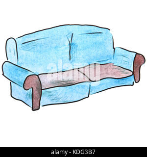 Aquarell sofa Hellblau Cartoon Figur, auf weißem Hintergrund Stockfoto