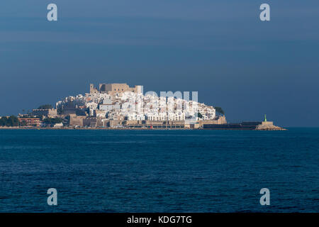 Ansicht der Peniscola Vorgebirge am Ebro Delta, Castellon, Spanien. Stockfoto