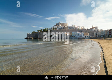 Ansicht der Peniscola Vorgebirge am Ebro Delta, Castellon, Spanien. Stockfoto