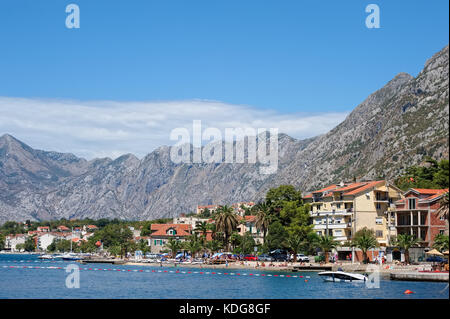 Montenegro, Kotor, Bucht von Kotor, Blick auf die Küste und die Strände der Stadt, Adria Stockfoto