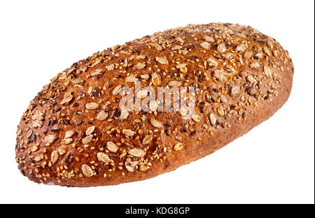 Roggen Vollkornbrot mit verschiedenen Samen auf weißem Hintergrund Stockfoto