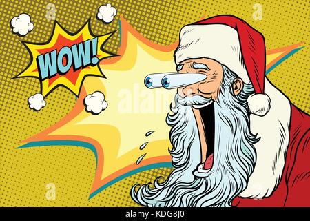 Ausbauchende Augen hyper Reaktion Weihnachtsmann Santa. Neues Jahr und Weihnachten. pop art retro Vektor illustration Stock Vektor