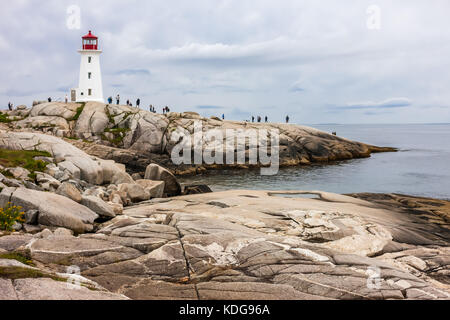 Der Granit Küste und Leuchtturm von Peggy's Cove, Nova Scotia am 30. August 2017. Stockfoto