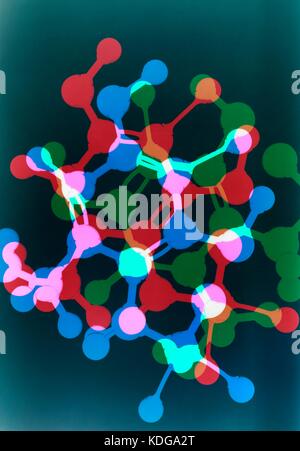 Fotogramm Wirkung über mehrere Aufnahmen eines molekularen Modell der reinen Forschung zu veranschaulichen. Stockfoto