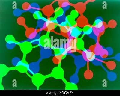 Fotogramm Wirkung über mehrere Aufnahmen eines molekularen Modell der reinen Forschung zu veranschaulichen. Stockfoto