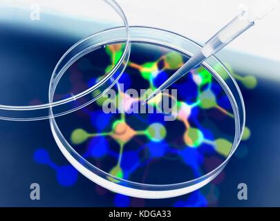 Fotogramm Stil Foto in mehrere Aufnahmen eines molekularen Modell, Pipettieren und Petrischalen der reinen Forschung zu veranschaulichen. Stockfoto